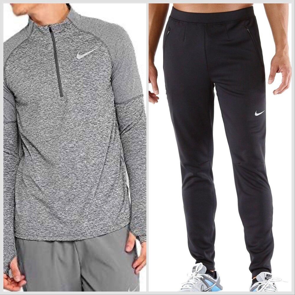 Nike Dri-FIT Running Bundle Small Gray Half Zip Pullover + Black Track Pants